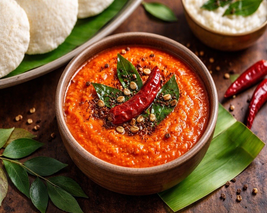 red chutney for idli & dosa